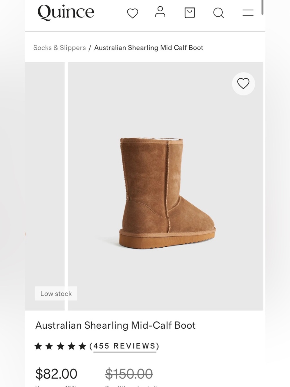 NIB QUINCE 💯 AUSTRALIAN SHEARLING MID-CALF SUEDE LEATHER BOOT PECAN SIZE 8 - Picture 15 of 15